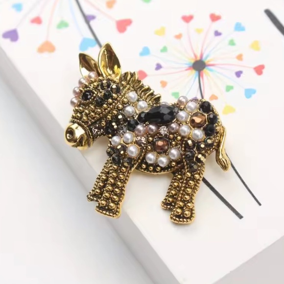 Jewelry - Bejeweled Donkey Brooch with Gold Accents accessory